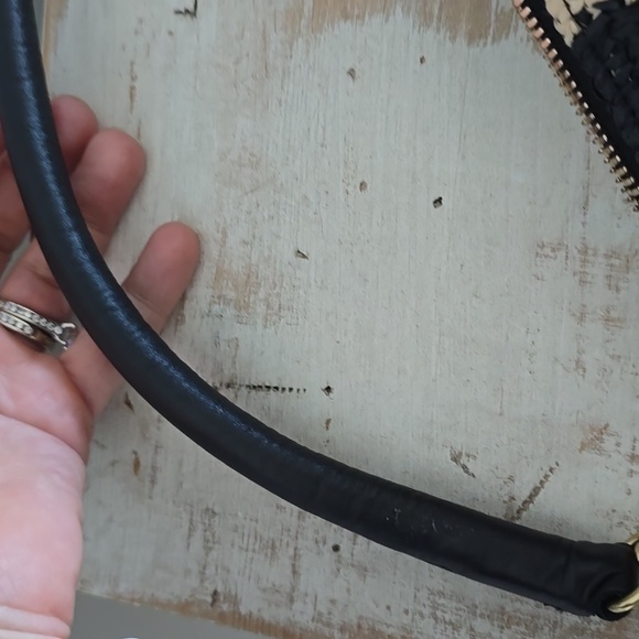 Clare V. Petit Moyen Leather Messenger Bag - Black/Natural Checker Raffia - Picture 12 of 15